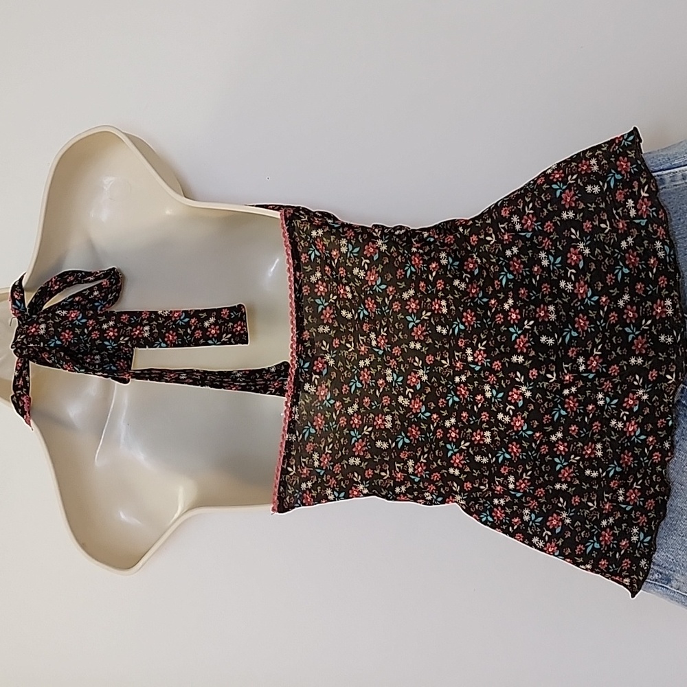 Candie's Y2K  Baby  Doll Floral Halter Top - Black and Pink Sz Meduim - Picture 7 of 16
